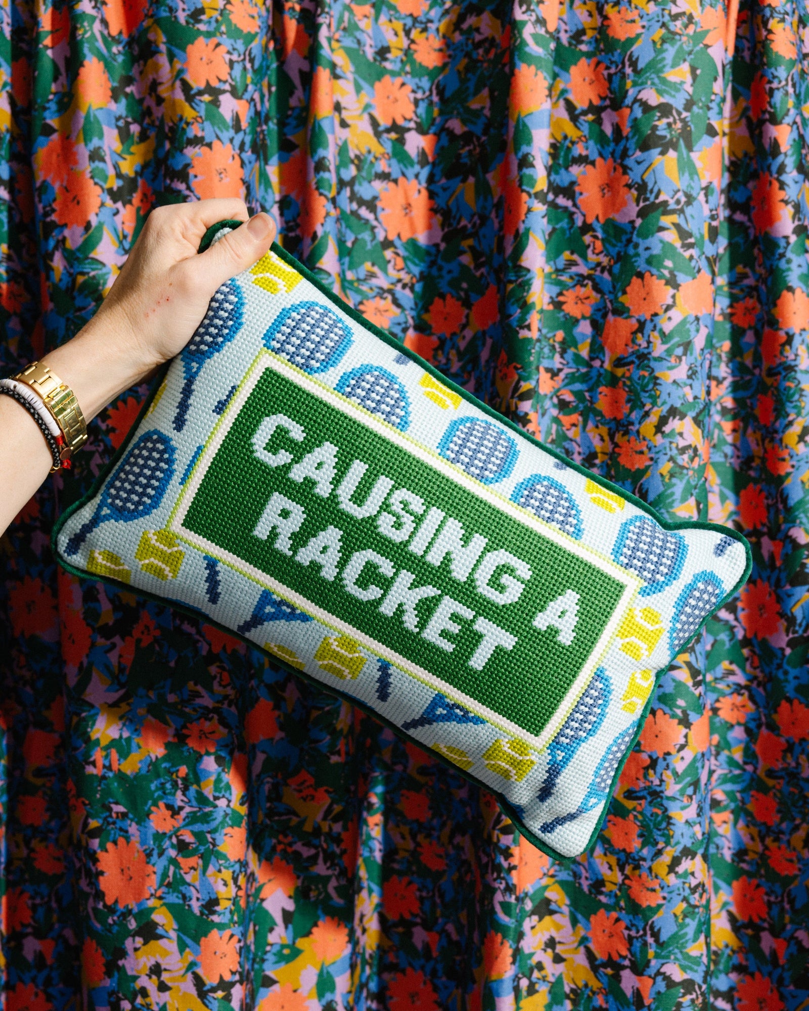 Causing A Racket Needlepoint Pillow - Furbish Studio
