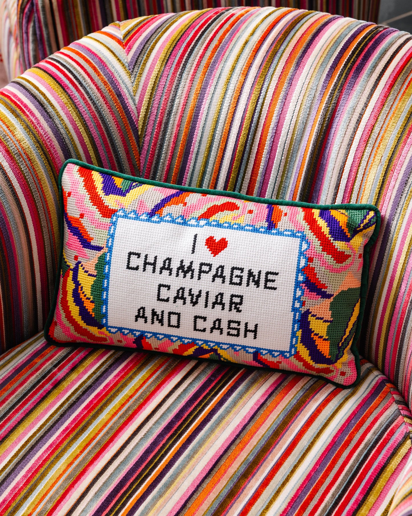 Caviar and Cash Needlepoint Pillow - Furbish Studio