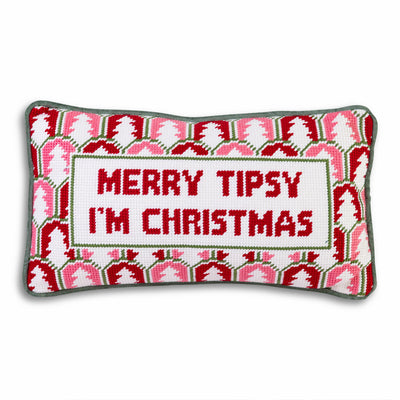 Merry Tipsy Needlepoint Pillow - Furbish Studio