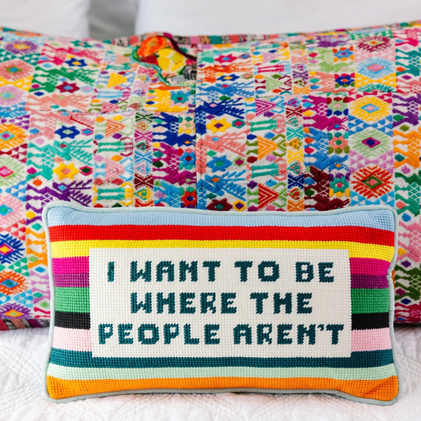 Where the People Aren't Needlepoint Pillow - Furbish Studio
