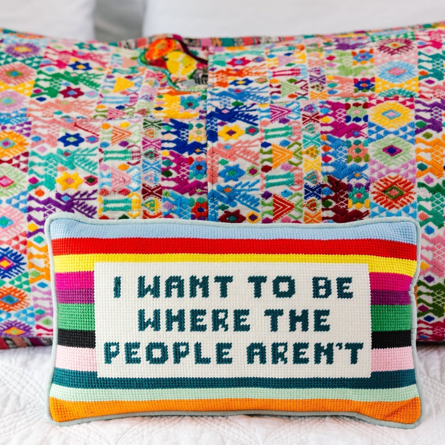 Where the People Aren't Needlepoint Pillow - Furbish Studio