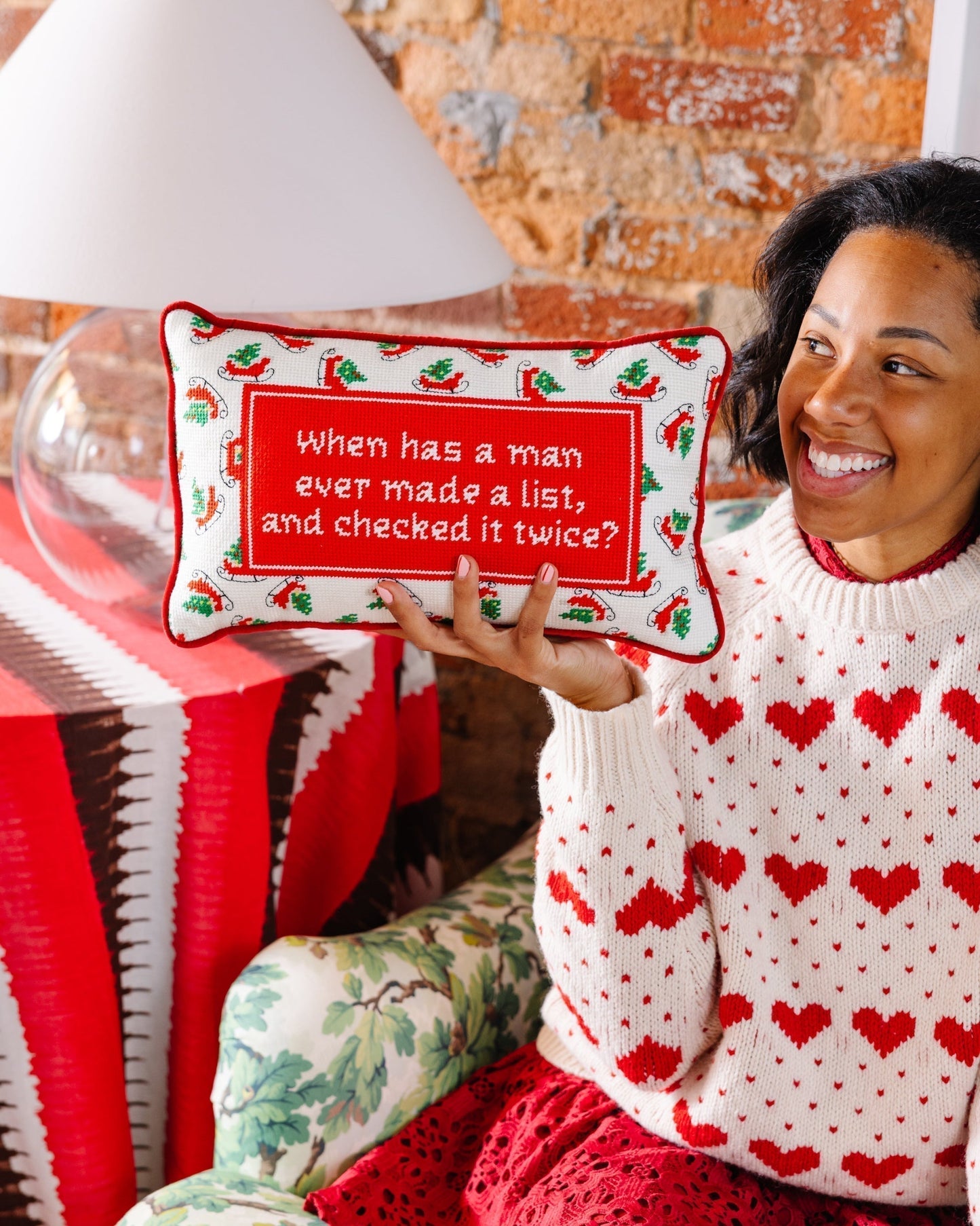 Check it Twice Needlepoint Pillow - Furbish Studio