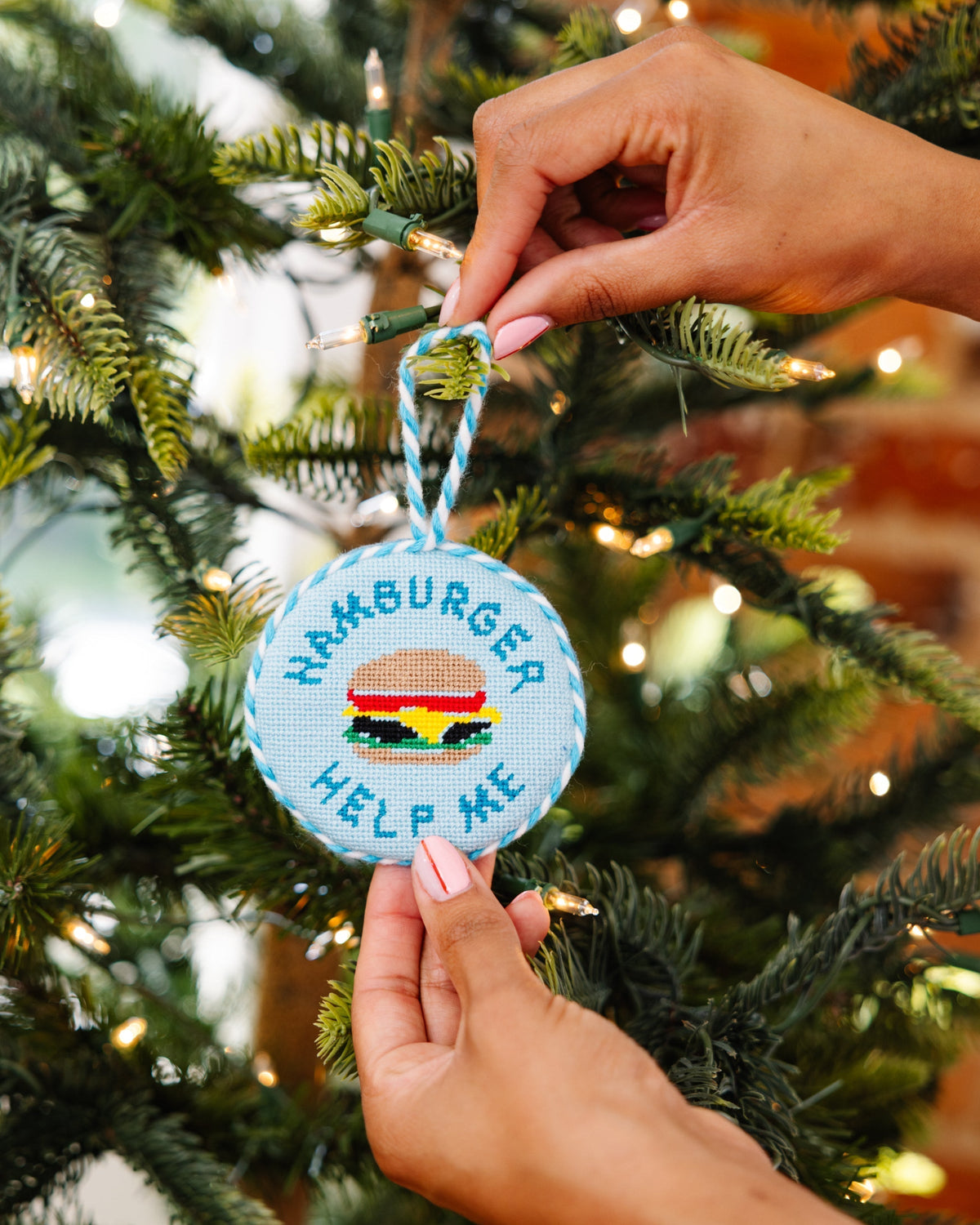 Needlepoint Ornament - Hamburger Help Me - Furbish Studio