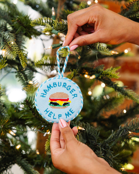 Needlepoint Ornament - Hamburger Help Me - Furbish Studio