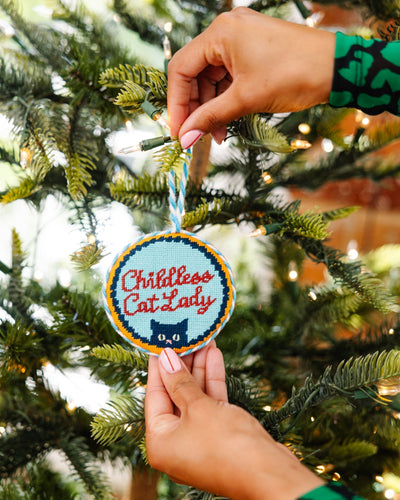 Needlepoint Ornament - Childless Cat Lady - Furbish Studio