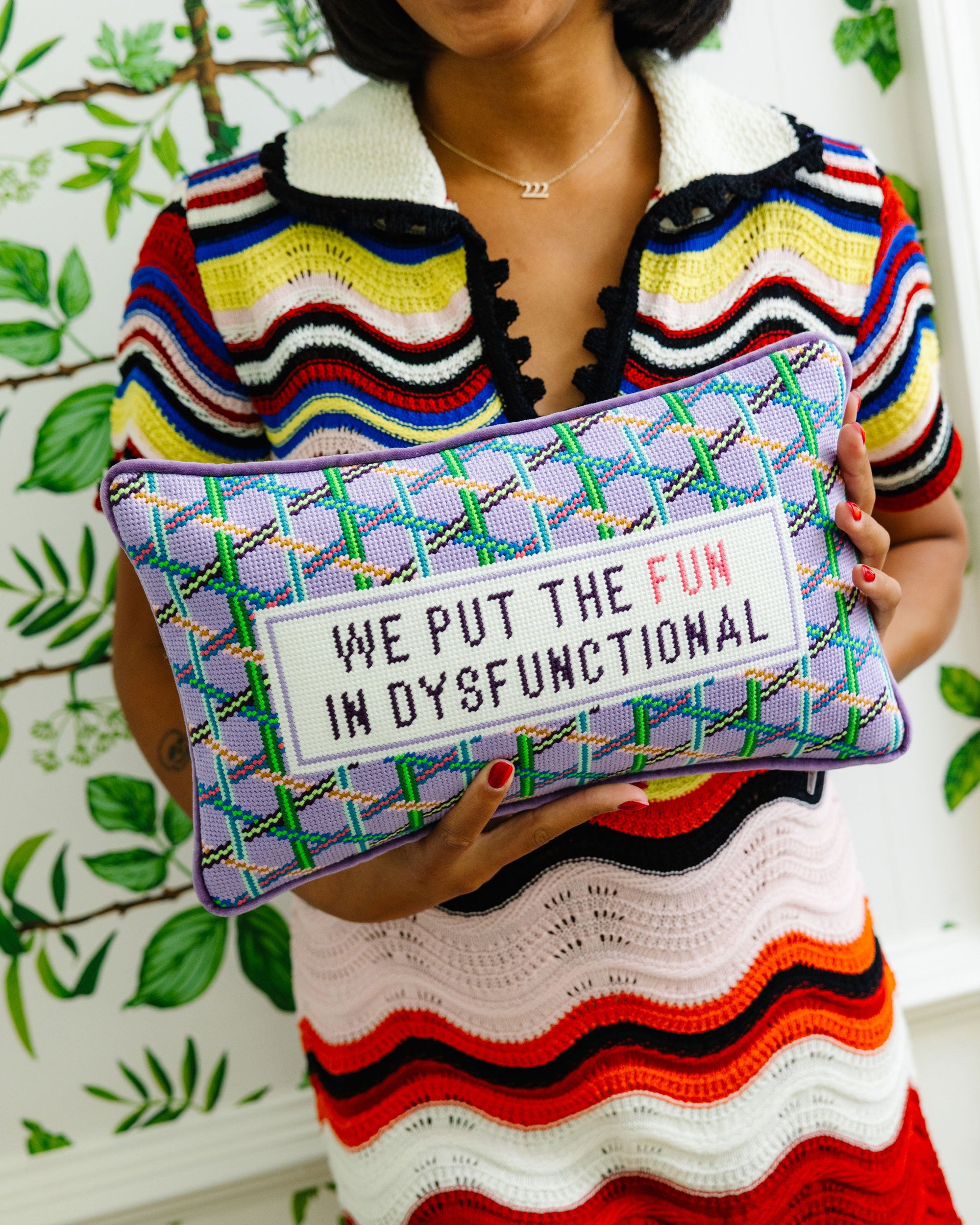 Fun in Dysfunctional Needlepoint Pillow - Furbish Studio