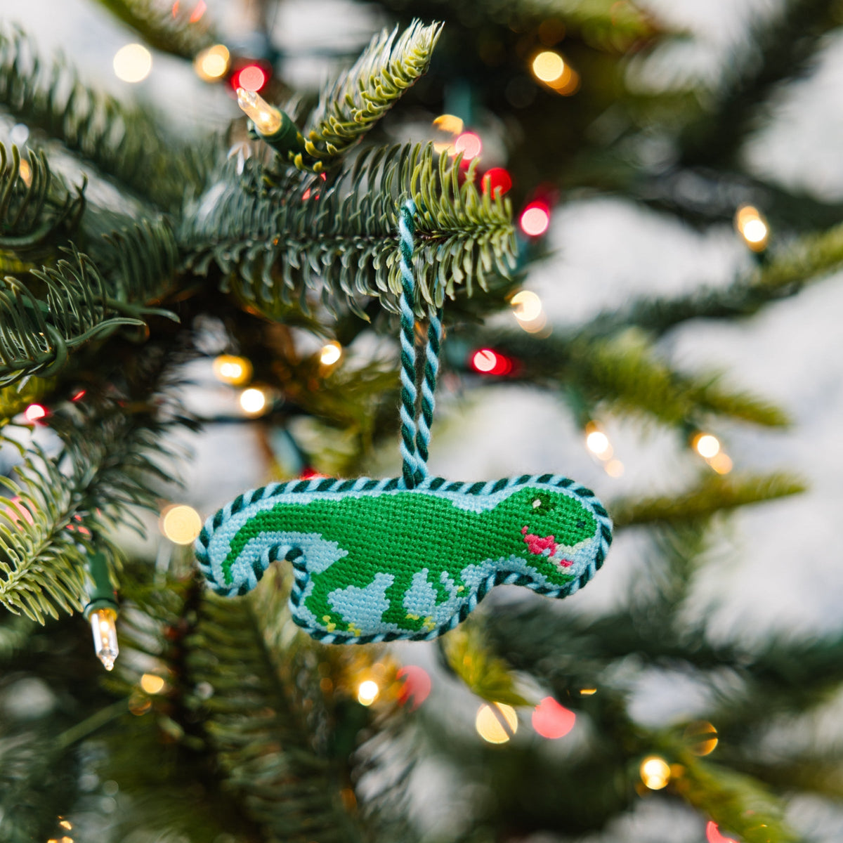 Needlepoint Icon Ornament - Dinosaur - Furbish Studio