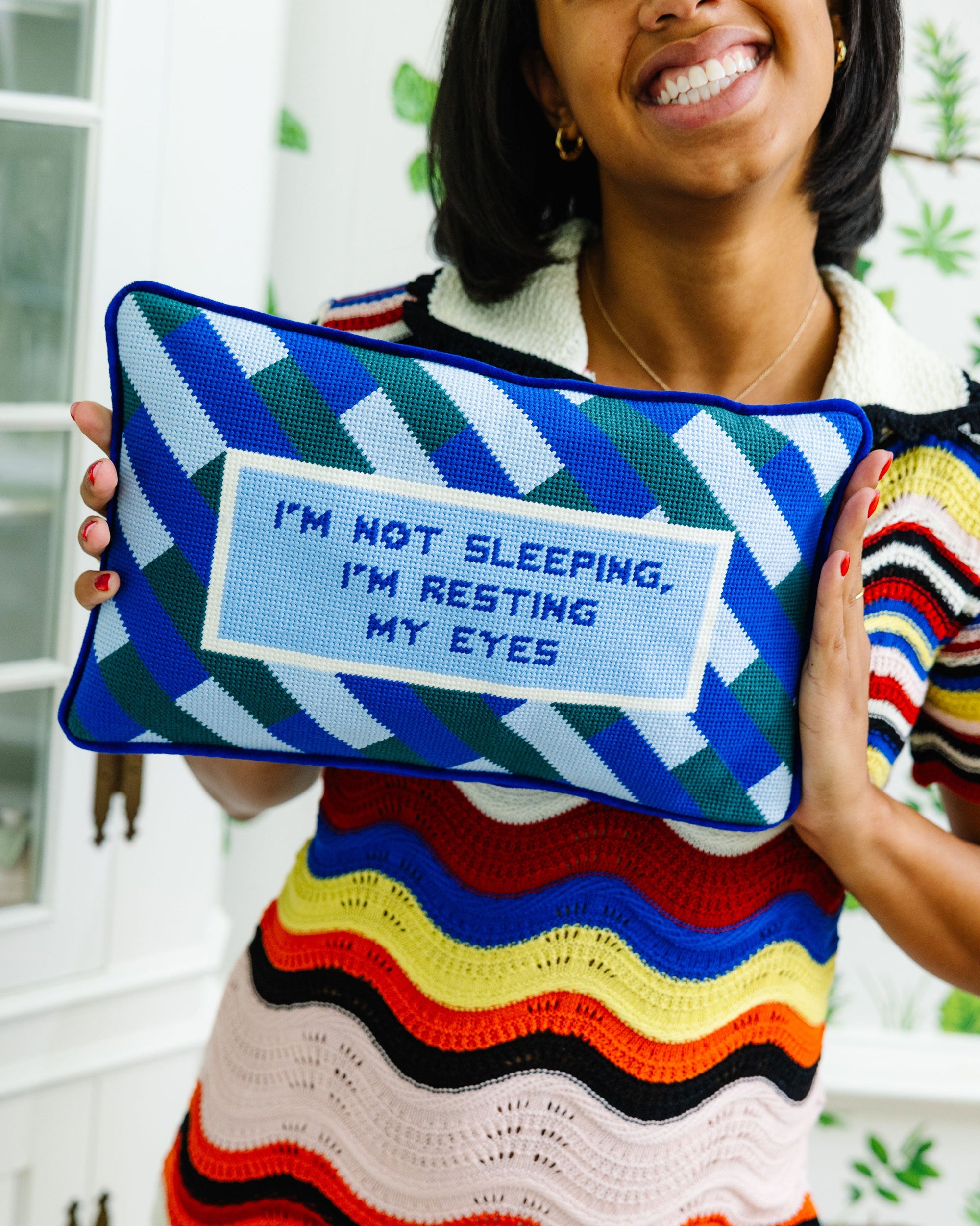 Eyes Resting Needlepoint Pillow - Furbish Studio