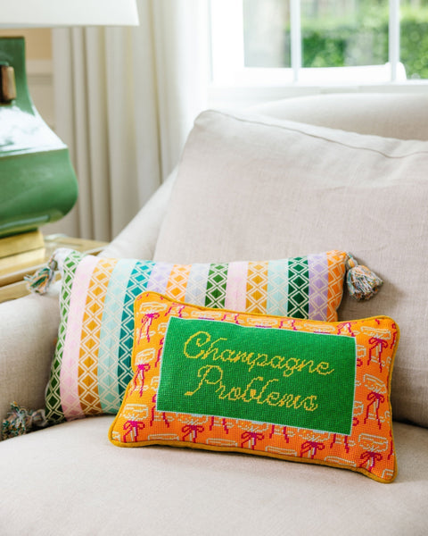 Champagne Problems Needlepoint Pillow - Furbish Studio