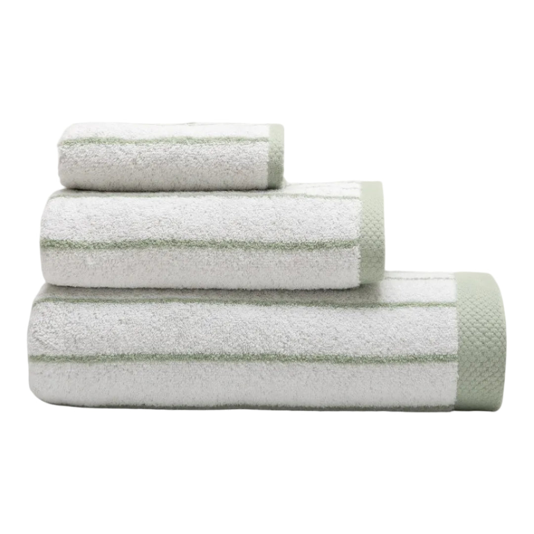 Green Striped Bath Towel, 100% Cotton 500 g/m²
