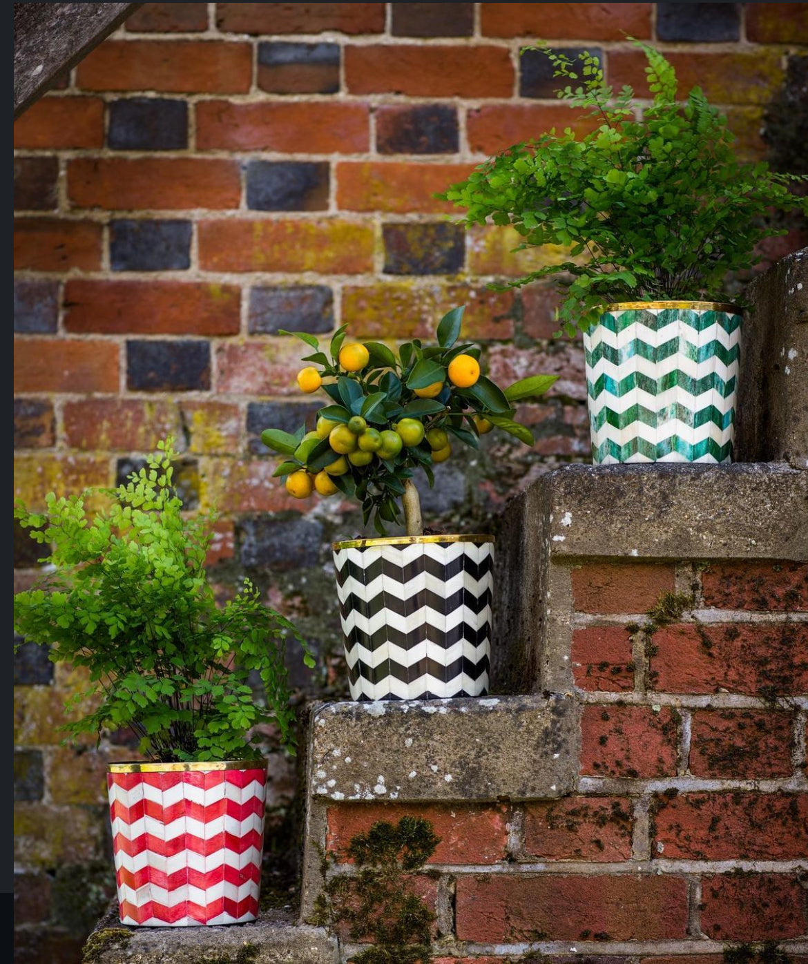Round Inlay Planter | Medium | Blue | Chevron