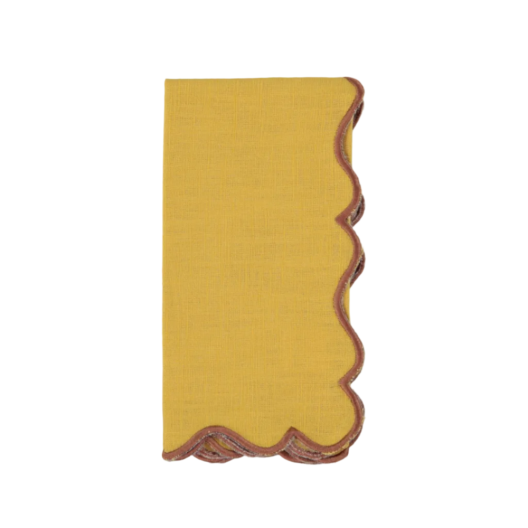 Scalloped Napkin, Mustard and Brown