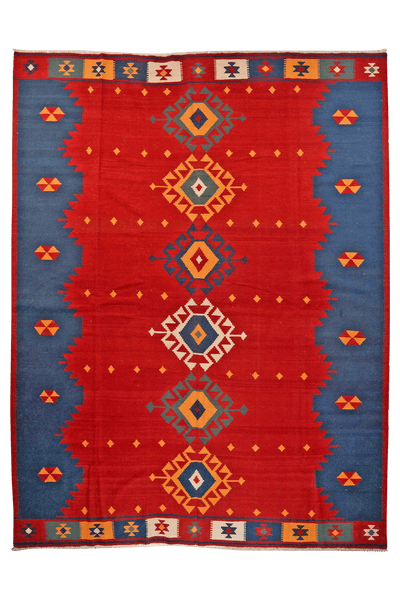 Kelim Gashgai — Handmade, 305x399 cm, Red, 100% Virgin Wool | Main view