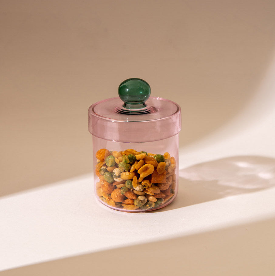Pink Aurora Glass Jar | Handcrafted Glass | 5.3x3.8 in (Set of 2)