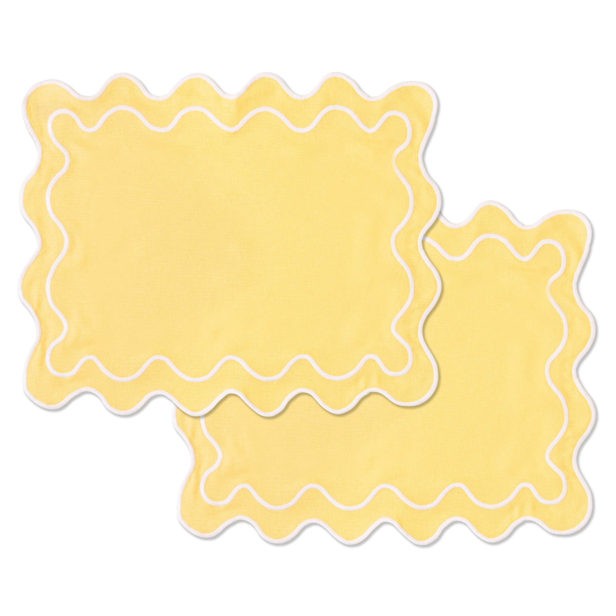 Set of Wavy Placemats in Yellow/White Linen Mix