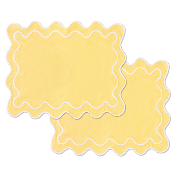 Set of Wavy Placemats in Yellow/White Linen Mix