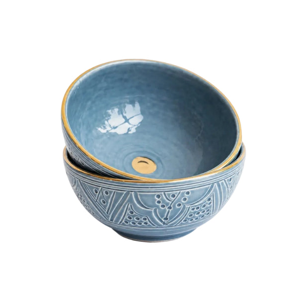 Small Shallow Bowl - Blue Stone Gold Imprint