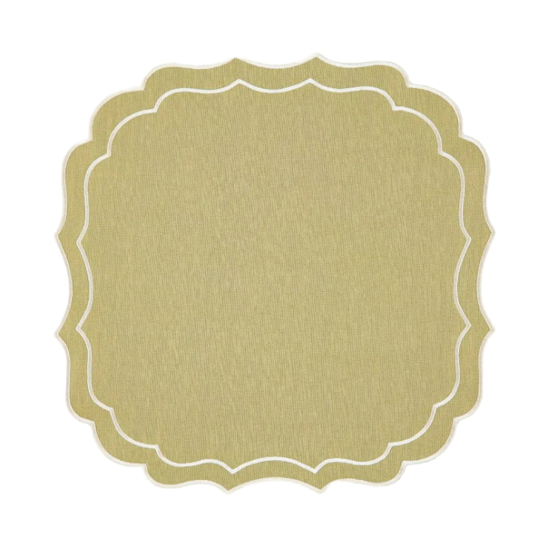 Placemat Greta Stain-Resistant, Green with Ecru