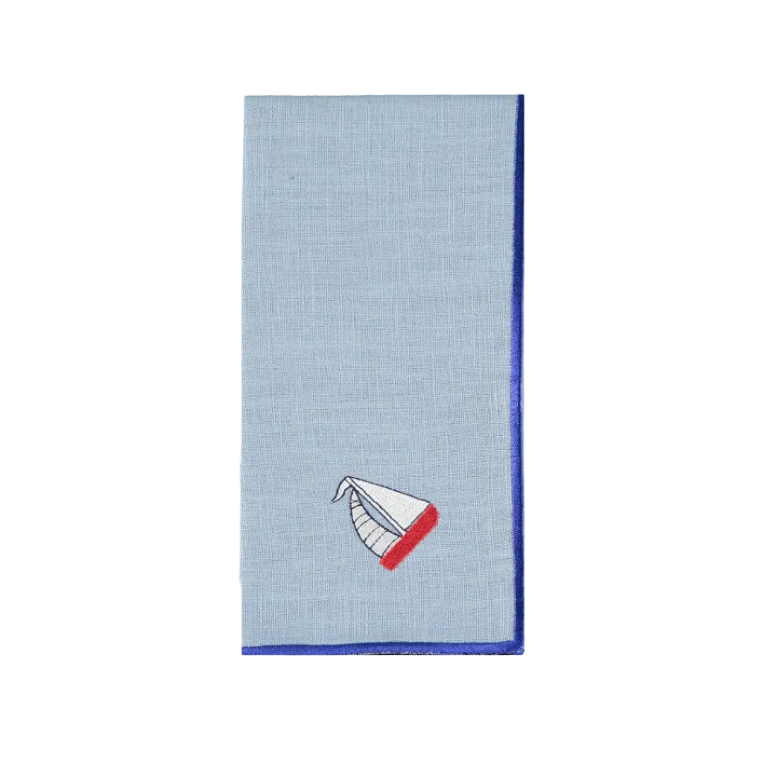 Blue Rolled-Edge Napkin with Boat