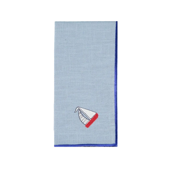 Blue Rolled-Edge Napkin with Boat