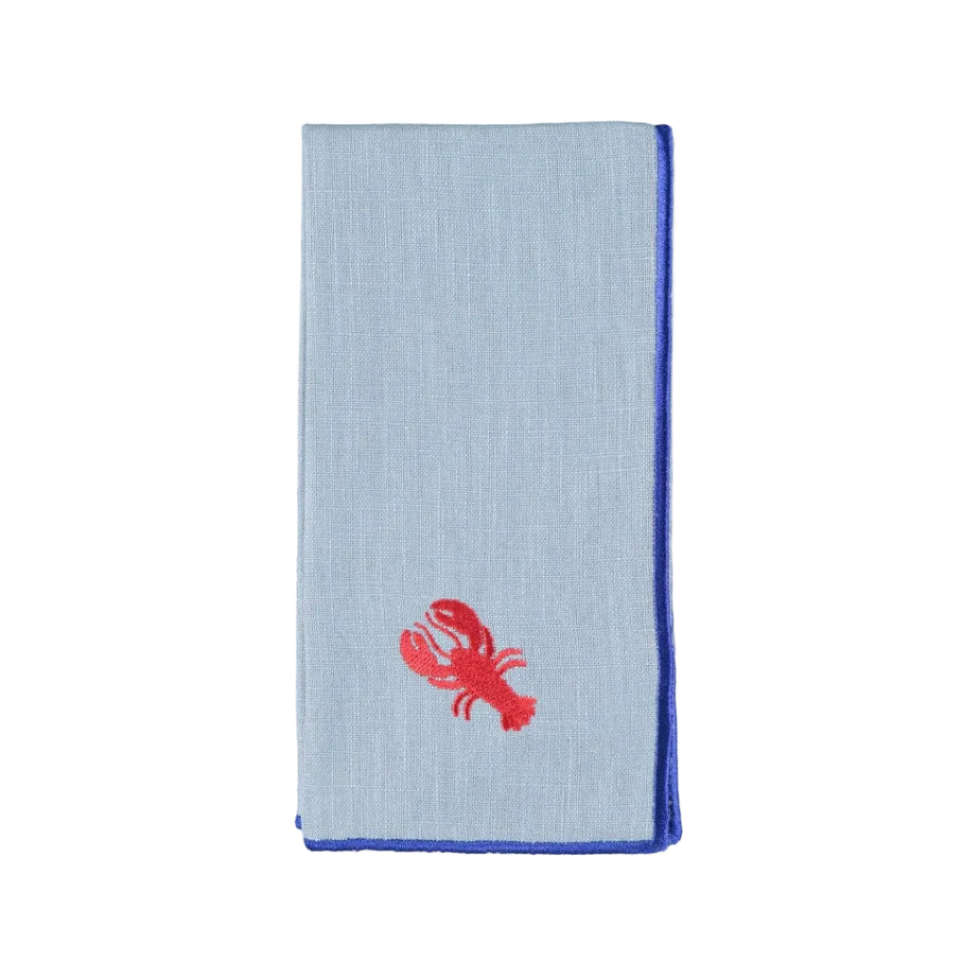 Blue Rolled-Edge Napkin with Red Lobster
