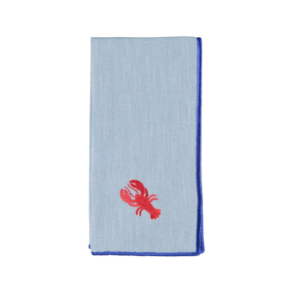 Blue Rolled-Edge Napkin with Red Lobster