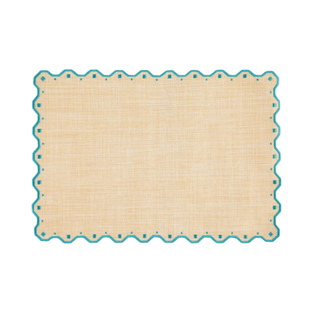 Placemat Porto, Raffia with Turquoise Blue