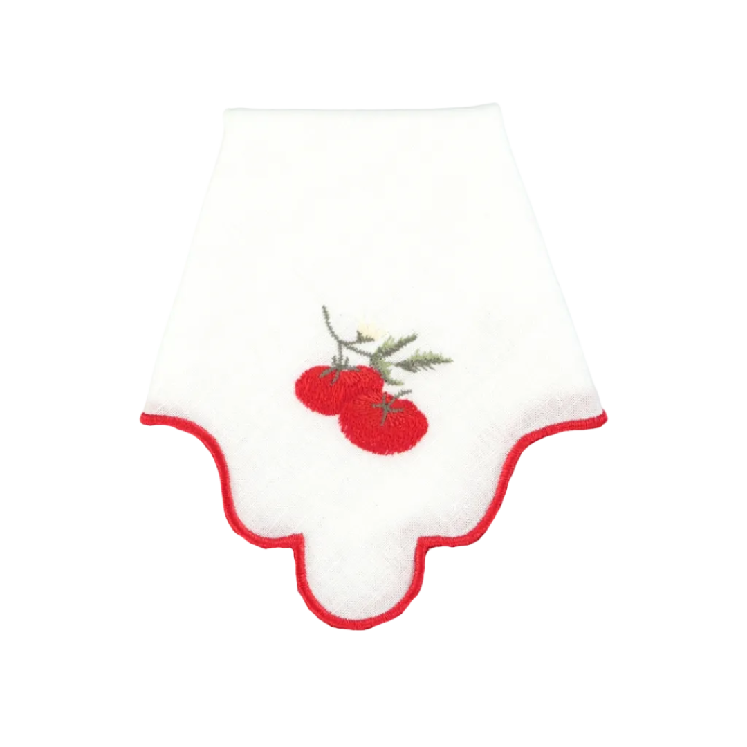 Red Scalloped Napkin with Tomato Embroidery
