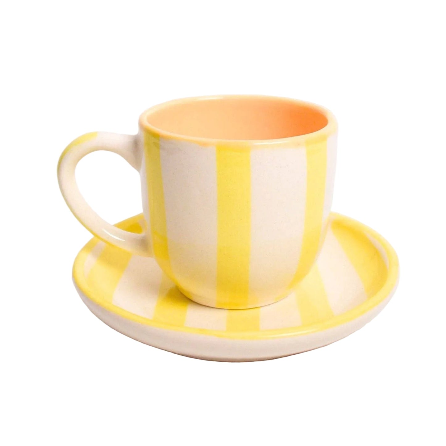 Yellow Stripe Ceramic Cup & Coaster Set | 3 Inch Cup & 4 - Casa Amarosa