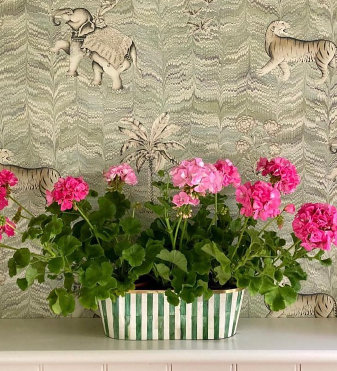 Oblong Inlay Planter | Large | Green | Striped