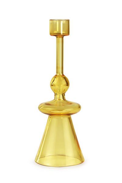 Yellow Glass Taper Candle Holder | Handcrafted Borosilicate (Set of 2)