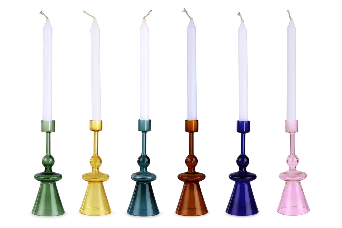 Yellow Glass Taper Candle Holder | Handcrafted Borosilicate (Set of 2)