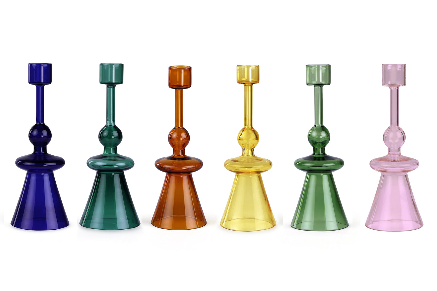 Yellow Glass Taper Candle Holder | Handcrafted Borosilicate (Set of 2)