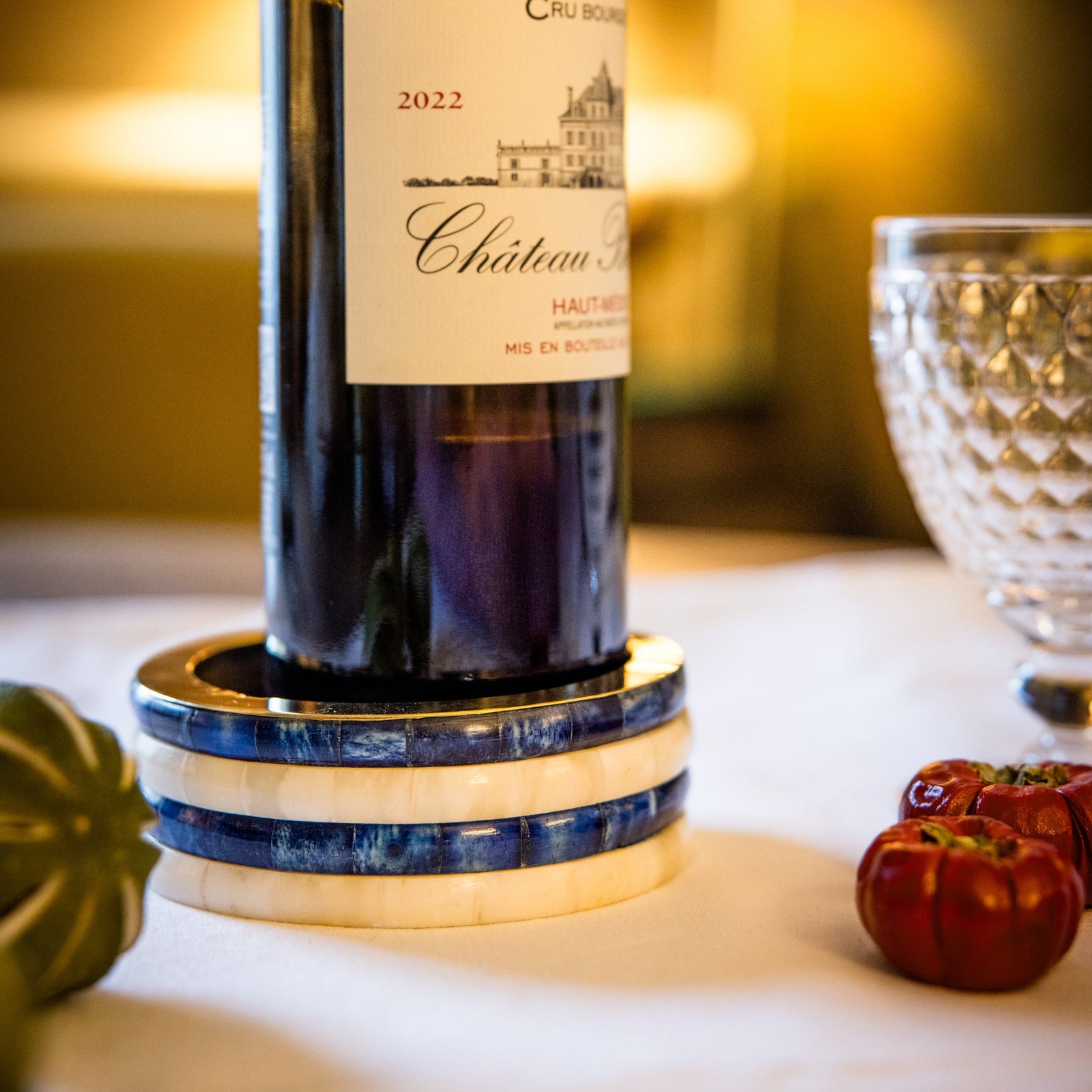 Wine Coaster | Blue & White | Striped