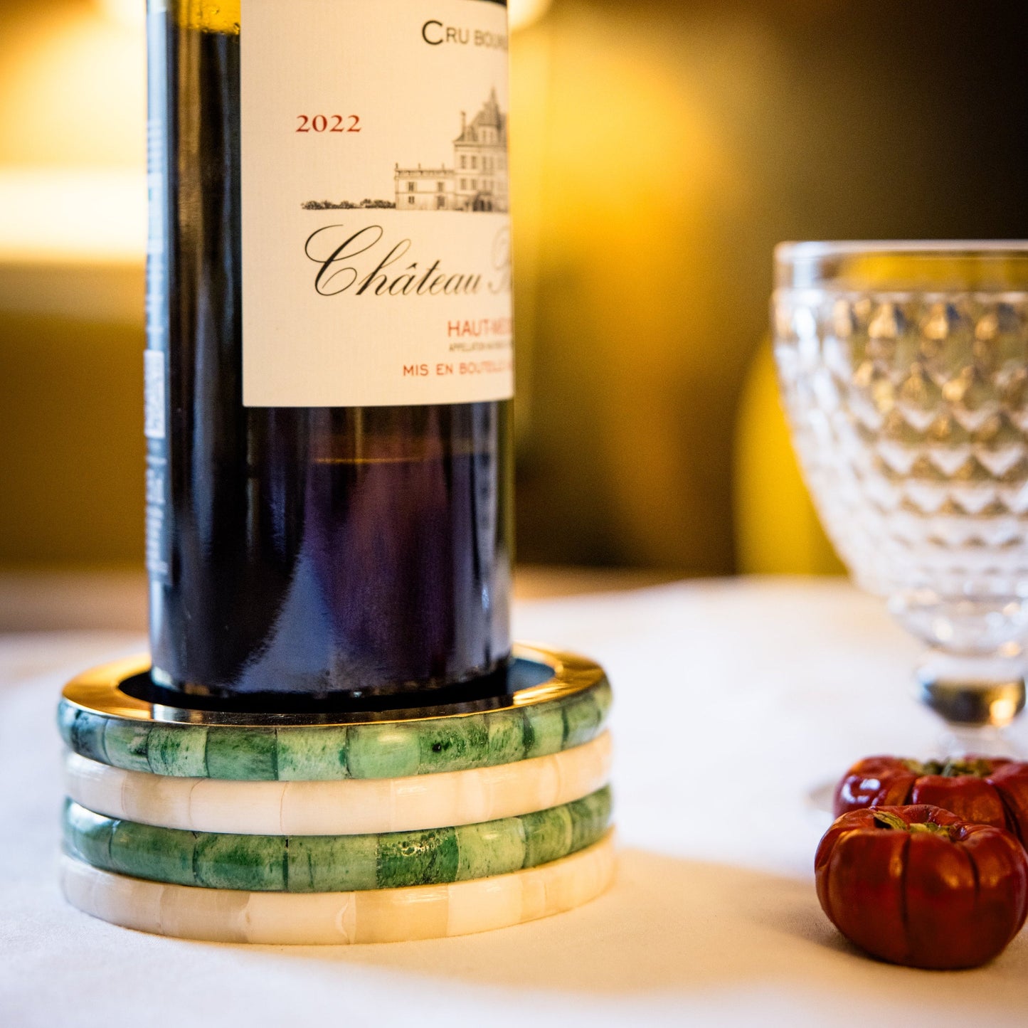 Wine Coaster | Green & White | Striped