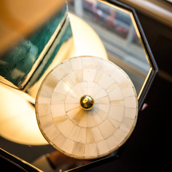 Round Bone Inlay Box | Beige & White