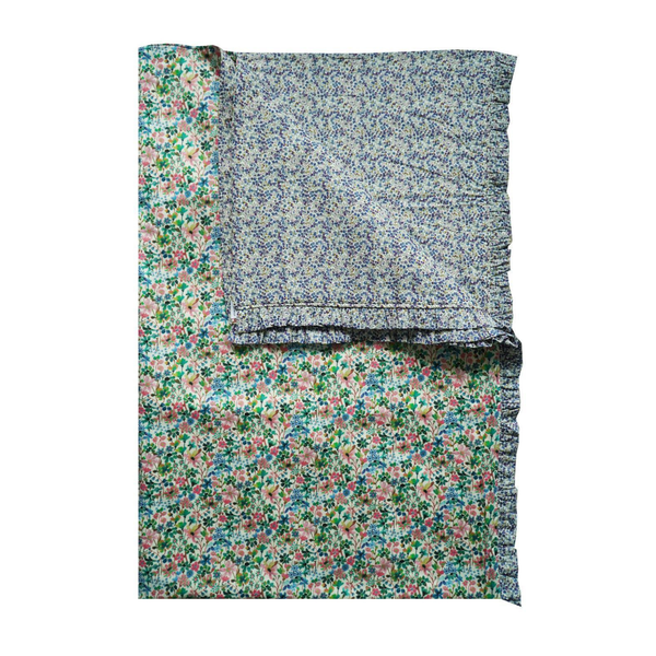 Reversible Ruffle Edge Bedspread Made With Liberty Fabric Dreams Of Summer & Wiltshire Bud