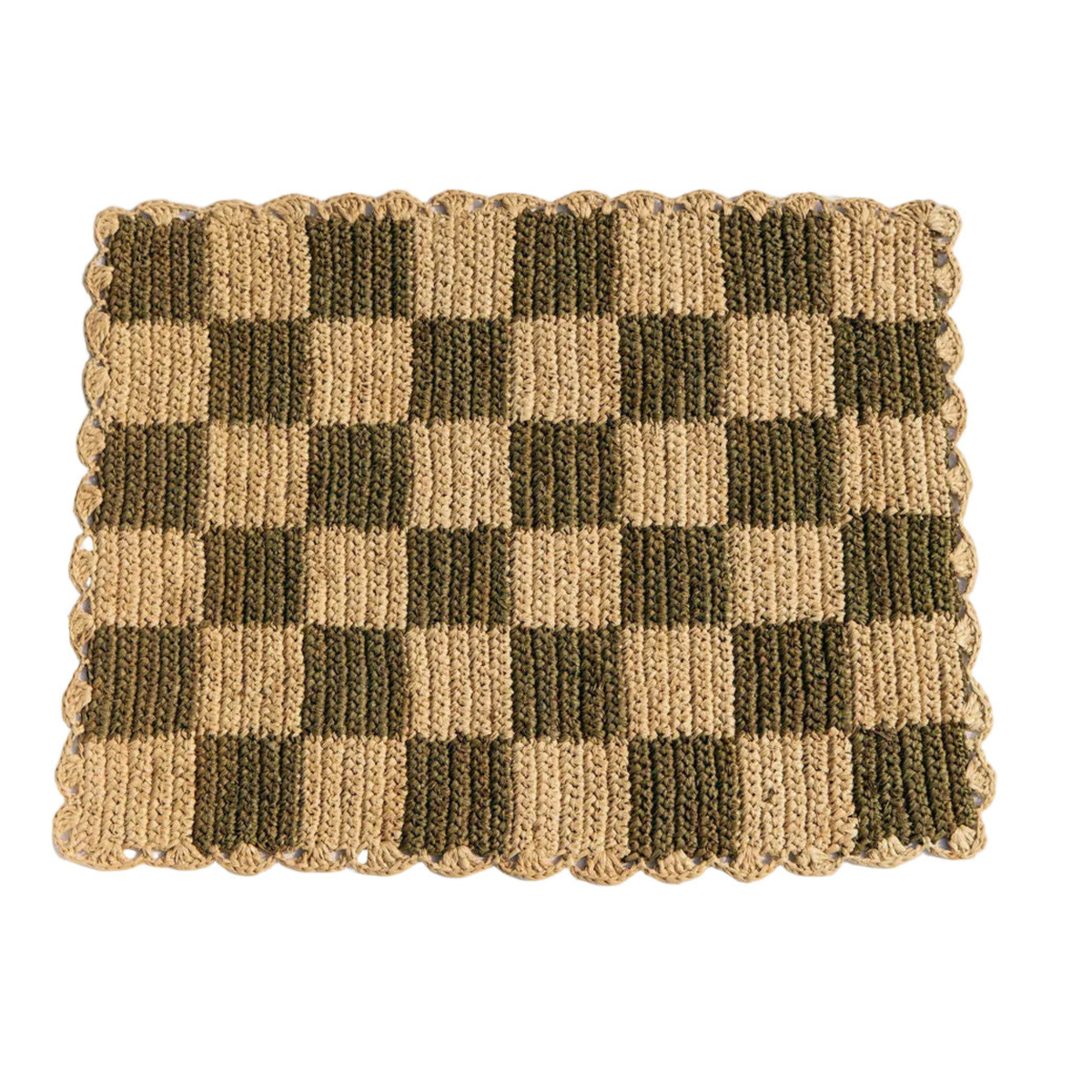 Green Checked Placemat, Rectangular Raffia Tabletop