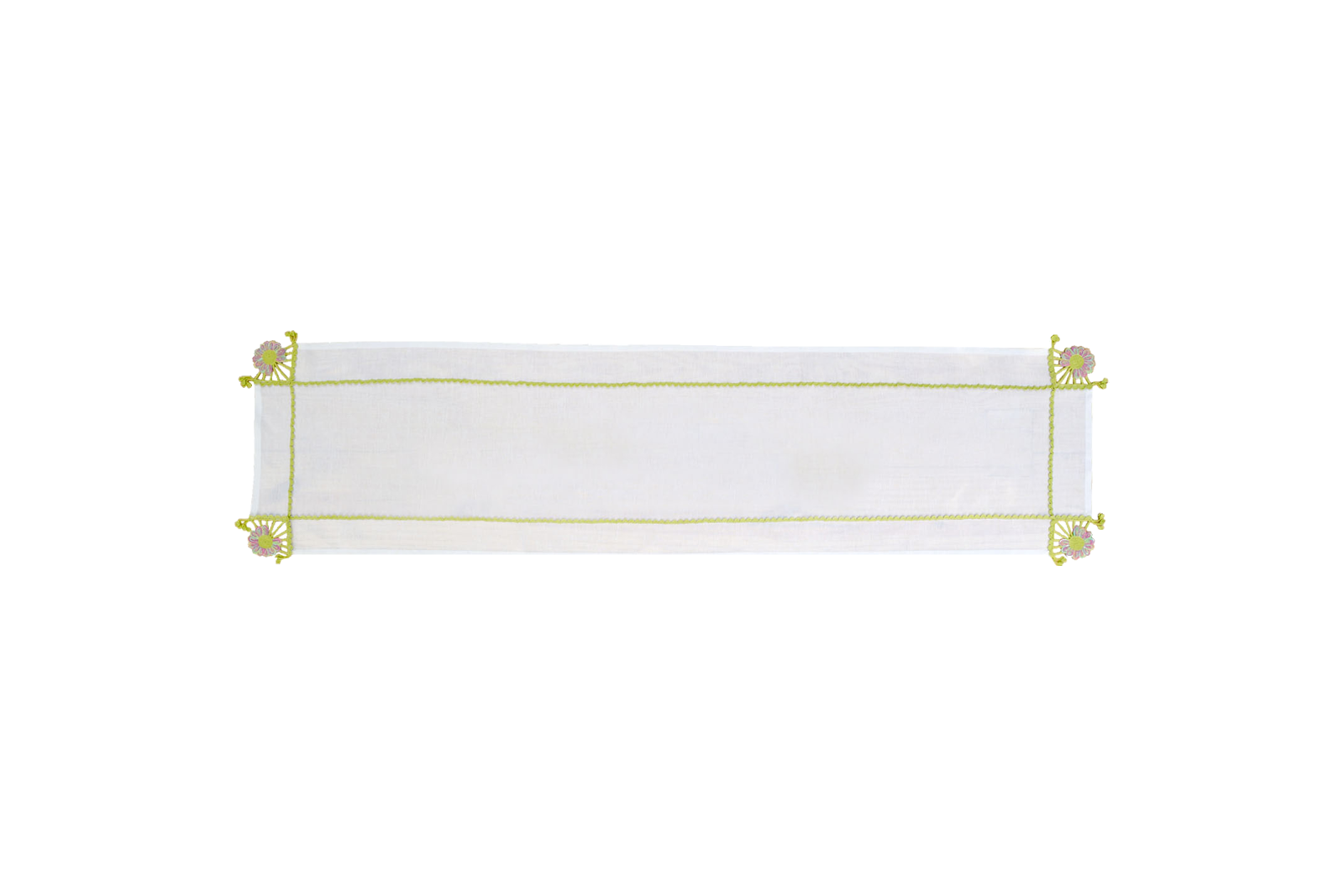 Embroidered & Crochet Linen Runner 16.5×67 in