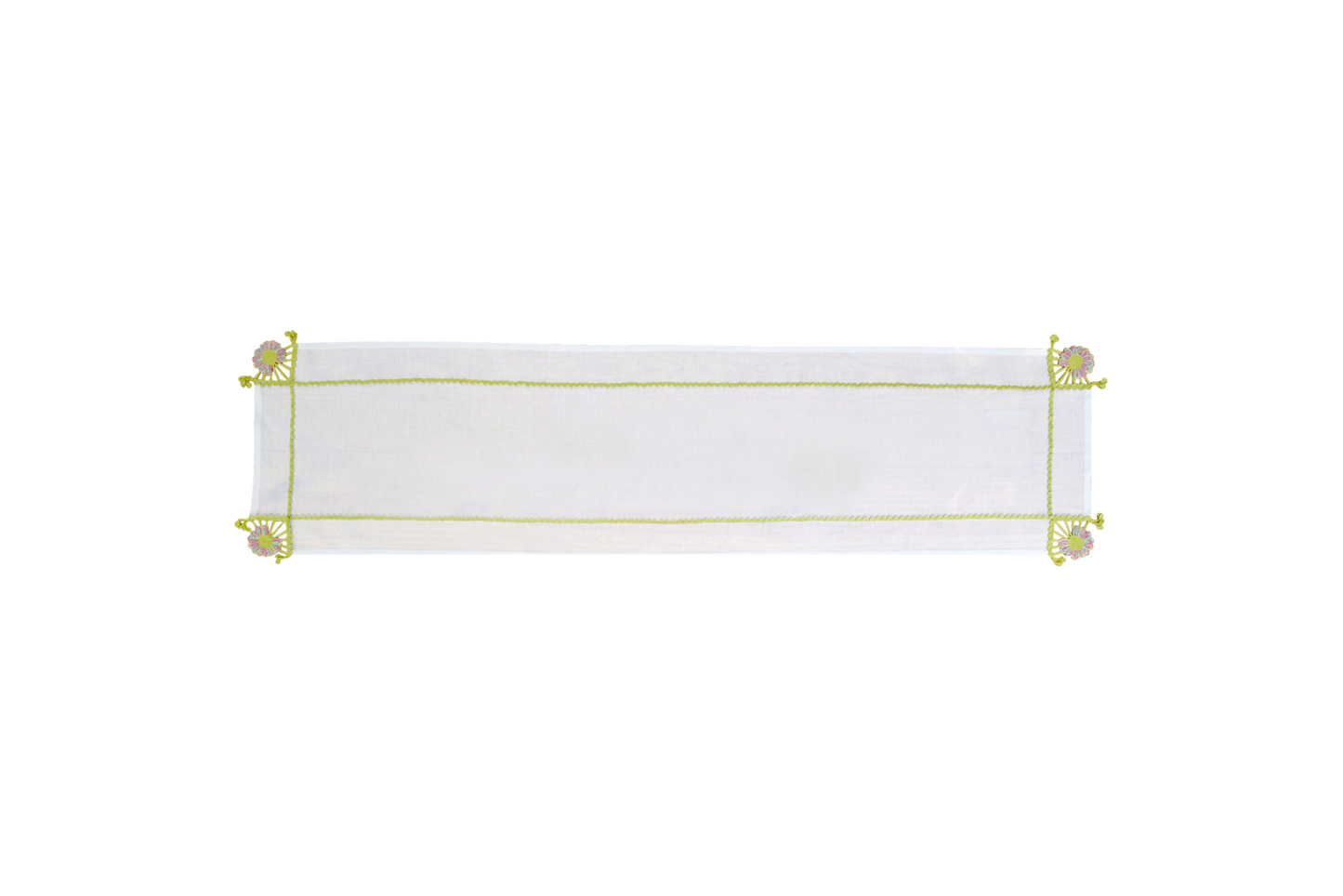 Embroidered & Crochet Linen Runner 16.5×67 in