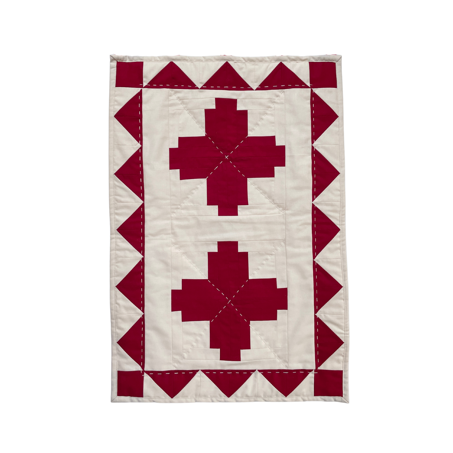 Red Log Cabin Patchwork Wall Hanging