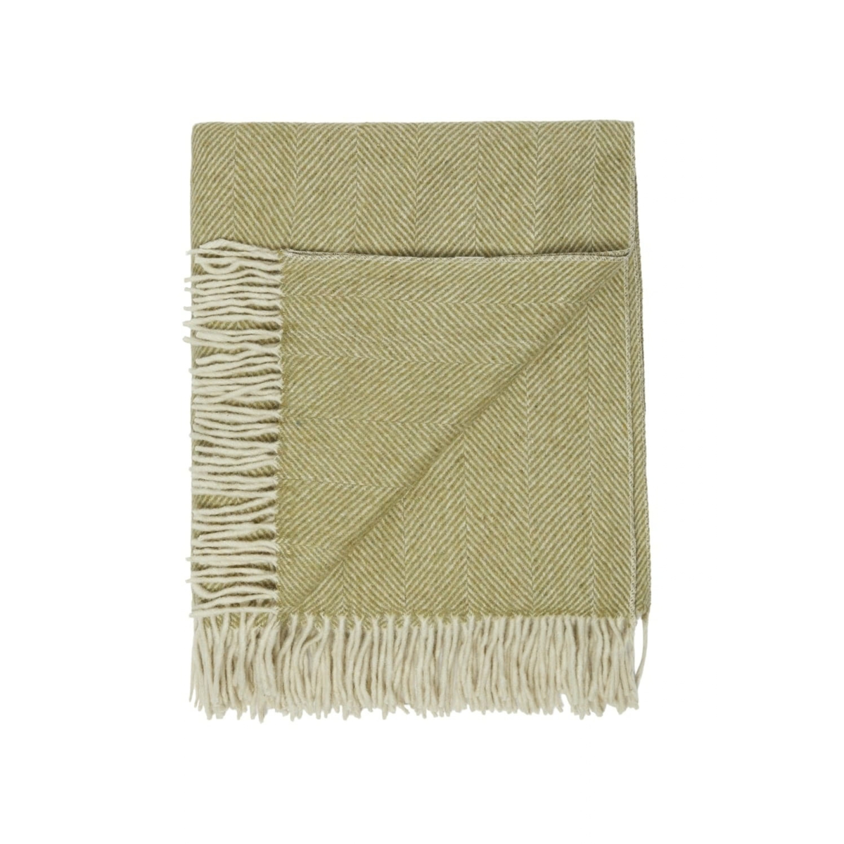 Recycled Wool Blanket In Olive Herringbone