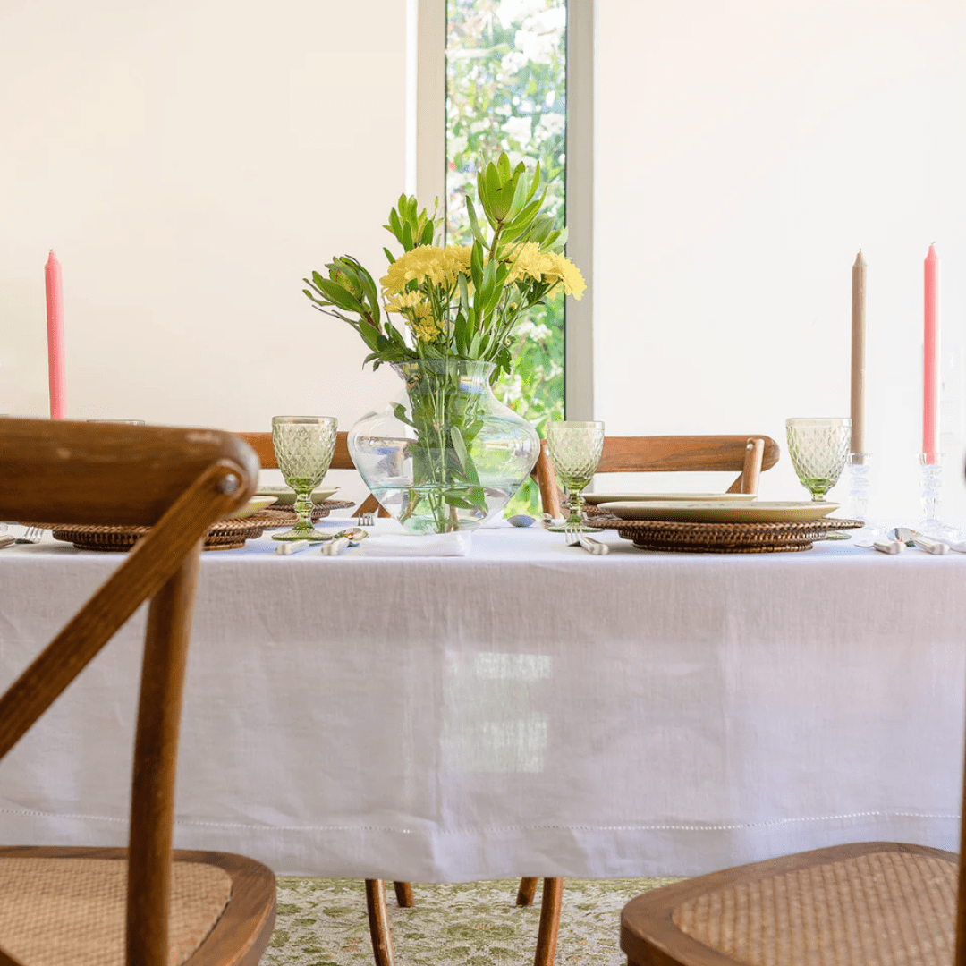 Hemstitch Linen/Cotton Tablecloth, White
