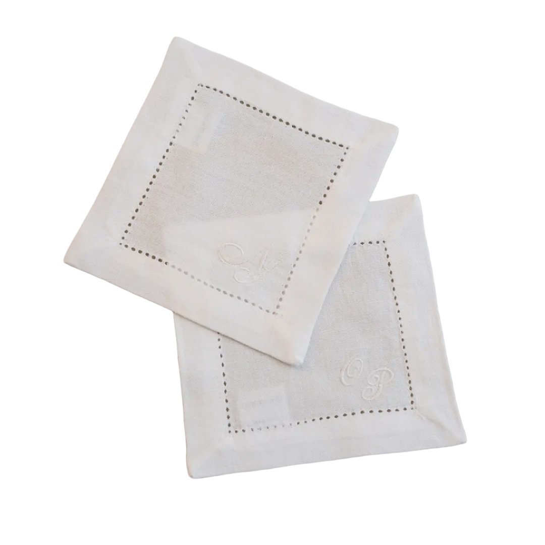 Customised White Linen Cocktail Napkin MF