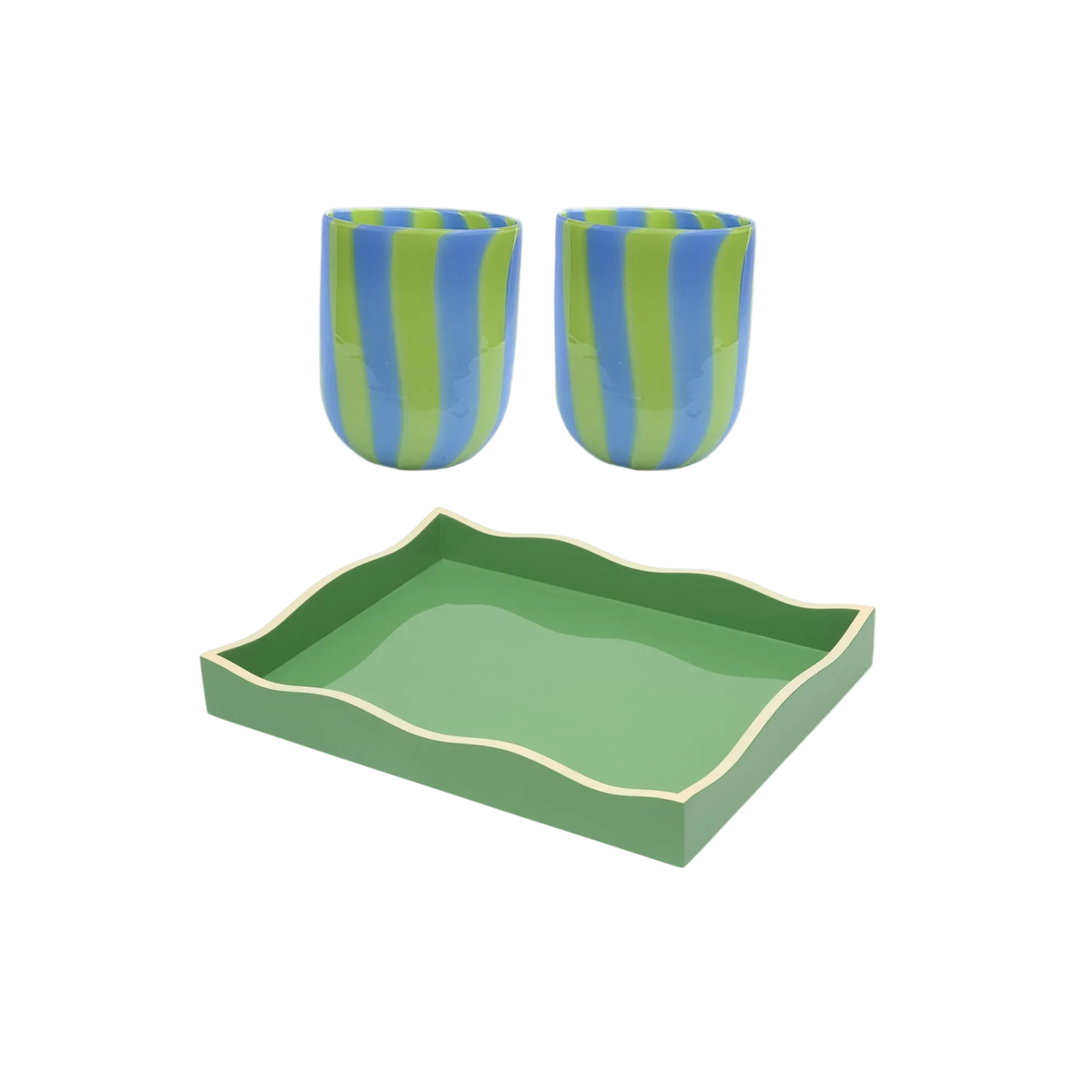 The Allegra Tray And Maxi Tumblers Gift Set In Green And Blue