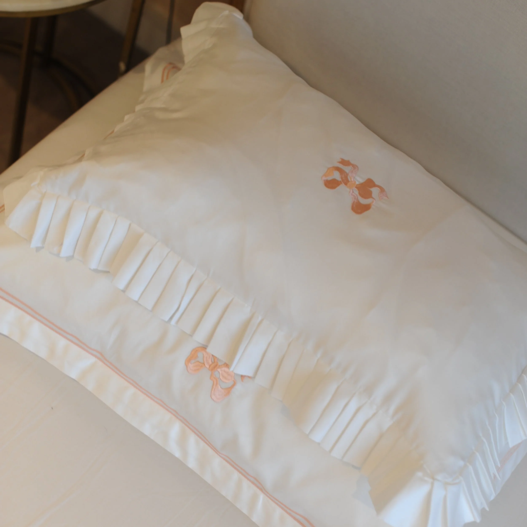 Arabella Bow Ruffle Frill Pillow Case Pair
