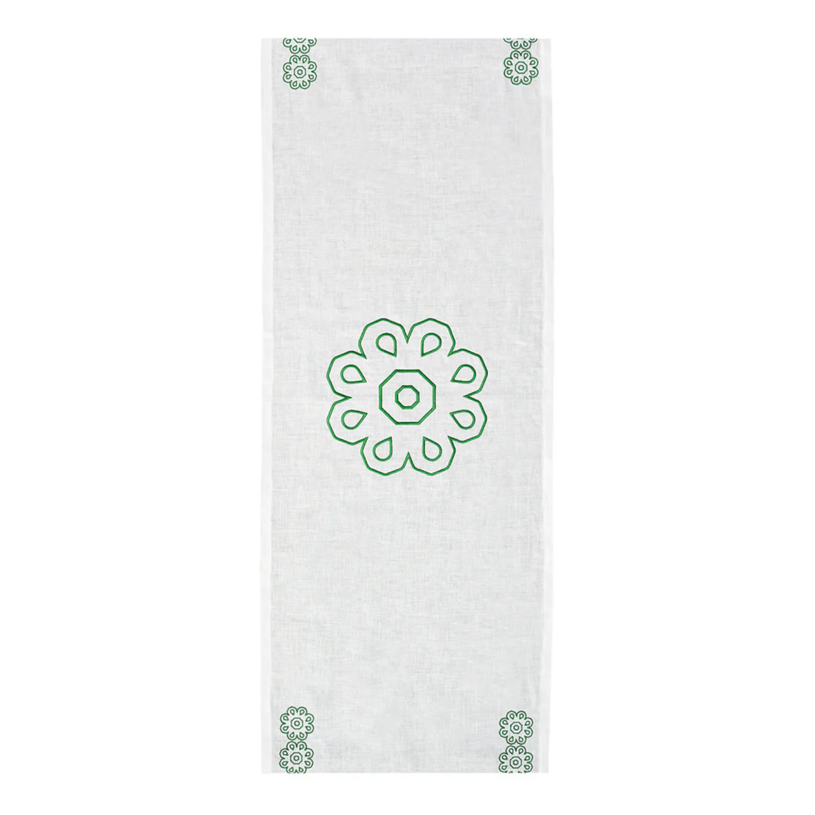 Green Castello Svevo Table Runner  - White Linen