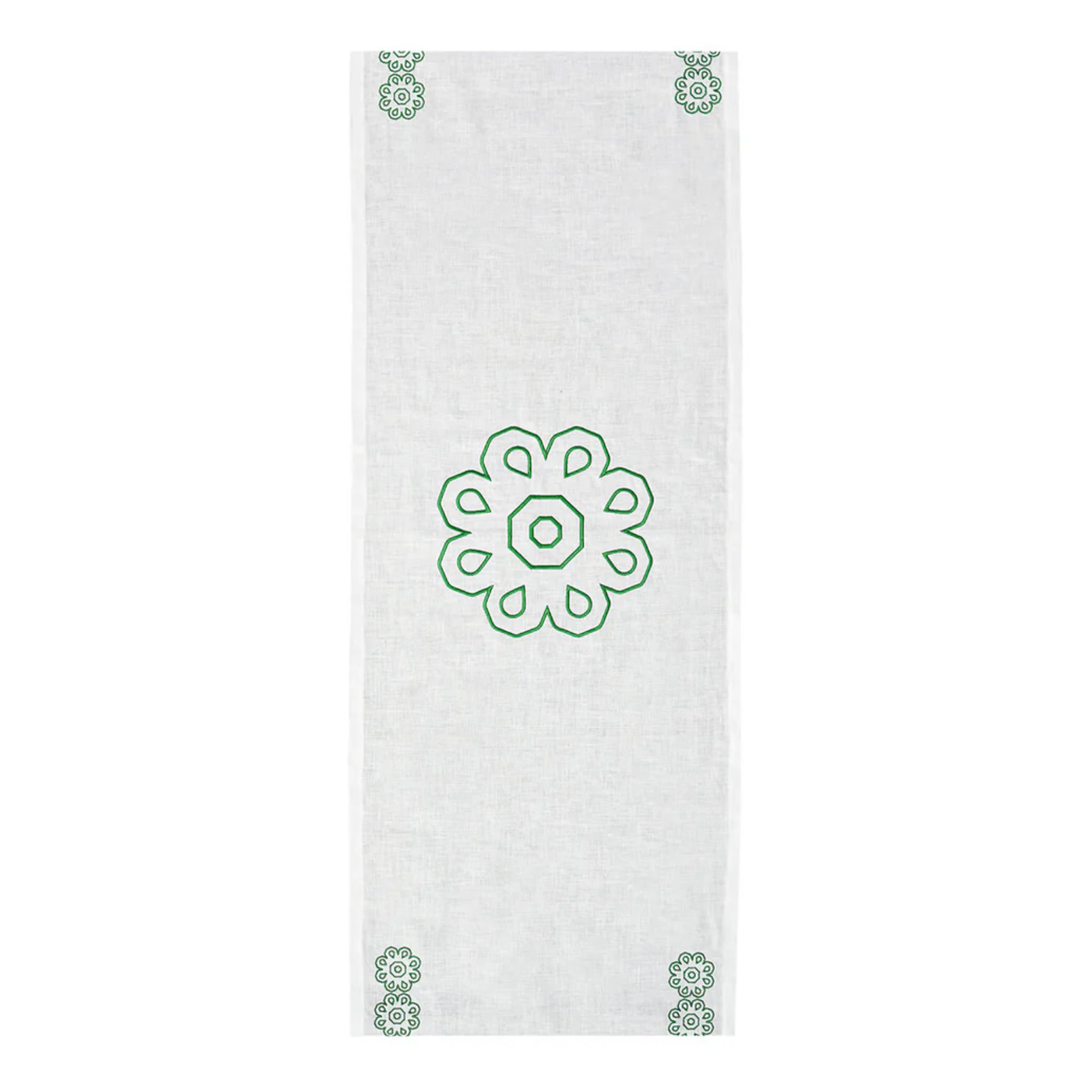 Green Castello Svevo Table Runner  - White Linen