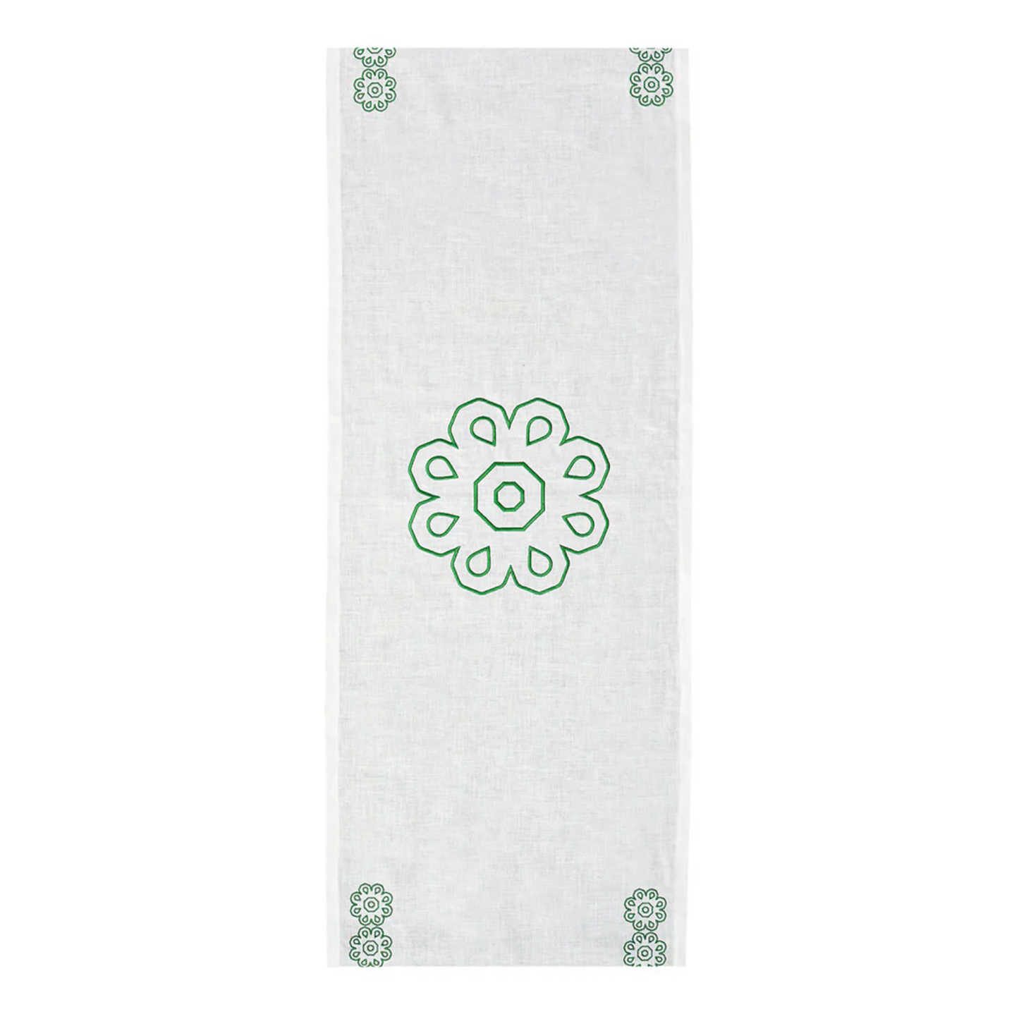 Green Castello Svevo Table Runner  - White Linen