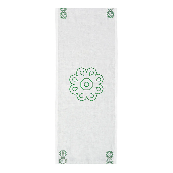 Green Castello Svevo Table Runner  - White Linen
